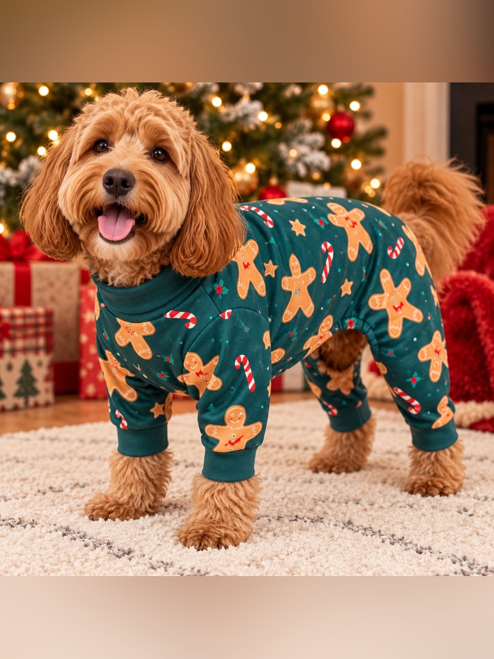 Spark Paws Dog Christmas Pajamas Gingerbread Candy Cane Green Size Large NWT